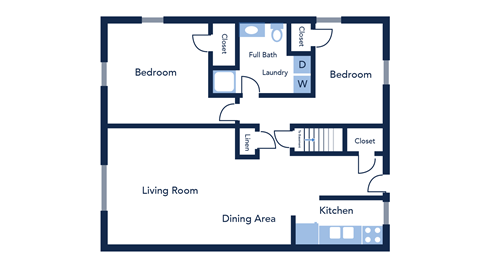 Floor plan for 2 beds, 1 bath, 850 sqft
